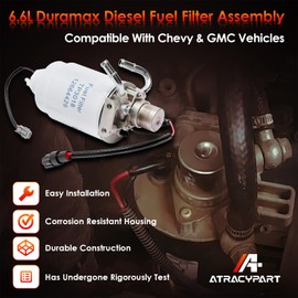 6.6L Duramax Diesel Fuel Filter with Head Assembly│Replacement For 2005-2012 Chevy Silverado GMC Sierra 2500 HD 3500 HD with Water in Fuel Sensor│Replaces# 12642623, 12639448, 904517
