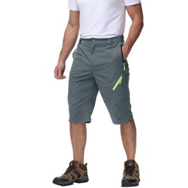 YAOBAOLE Men's Below Knee Shorts Quick Dry 3/4 Hiking Long Walking Shorts Summer Thin Capris with Pockets Dray 3XL Grey
