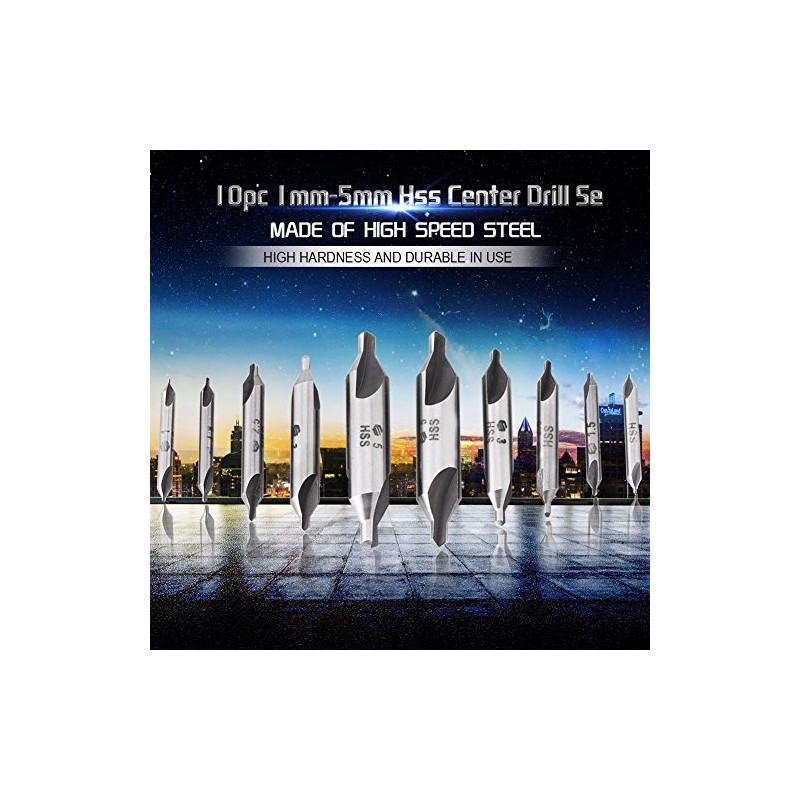 Wifehelper 10pcs Center Drill bits Set 60 Degree Combined Countersink