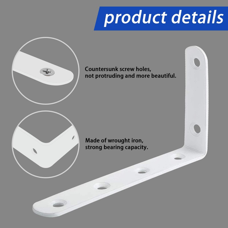 Pack of 4 Angle Shelf Brackets, Bolatus L Angle Shelf