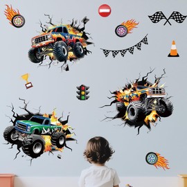 ANATTASOUL Monster Truck Wall Decal Art Murals for Living Room Bedroom Restaurant Home Decor