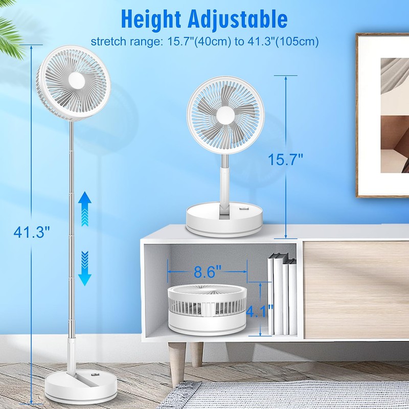 LIPETY 9" Portable Oscillating Standing Fan - 7200mAh Rechargeable Battery