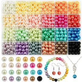 JHYlilia 800Pcs 8mm Pearl Beads for Crafts, 24 Colors Round Pearls Beads with Holes for Jewelry Making Handcrafted Loose Spacer Beads for Crafts Jewelry Making Necklaces Bracelets