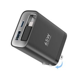 TOPADRE 65W Retractable Charger, Type-c PD, Rapid Charging, Electrical Appliance, 33.5 inches (85 cm), Foldable, Supports PSE Technology Standards, GaNIII Technology, 3 Ports, USB Outlet, AC Attacker