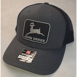 Richardson John Deere Black Patch on  Richardson 112 Trucker Hat Snapback Charcoal/Black