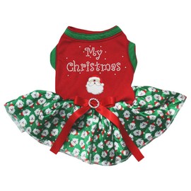 Petitebella My Christmas Santa Claus vestido para perro con camisa roja (tutú verde de Papá Noel, XXXL)