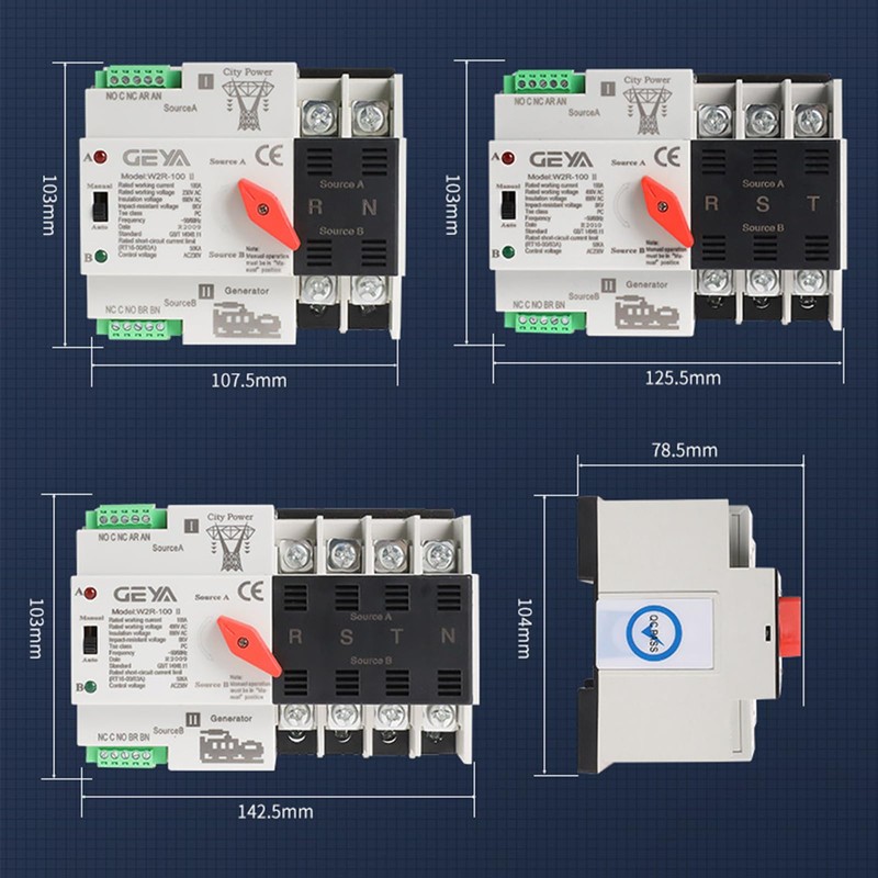GEYA Mini ATS Automatic/Manual Transfer Switch, Solar Auto Dual Power