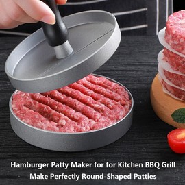 Junvaia Hamburger Patty Maker for Grill Burgers, Smasher Burger Press with 100 Pieces Patty Papers, Anti-Stick Hamburger Patty Maker, Hamburger Patty Press Mould Burger Maker for Kitchen Barbecue