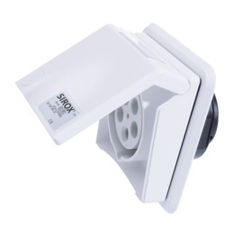 SIROX CEE Flush Mount Socket 5 Pin 400V 6h 16A - IP44 Sandthrough Rotating Flange with Label Field Includes Flush-Mounted Box Traffic White