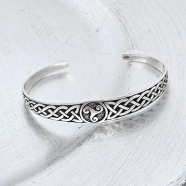 Women's 925 Sterling Silver Celtic Triskelion Knot Bangle Bracelet - 925 Sterling Silver Bracelet Celtic Bangle for Ladies and Girls