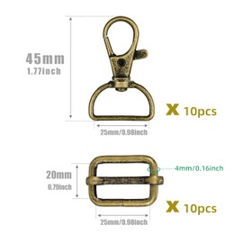 Metal Rotating Carabiner Hook D Rings 25 mm - OUZRTG Carabiner Gold with D-ring Sewing Accessories Buckles and Clasps for DIY Handbag Backpack Bags Accessories 30 Pieces (Bronze)