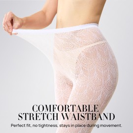 MANZI White Patterned Tights Knitted Lace Hollow Vintage Floral Fishnet Stocking Tights for Women Fan
