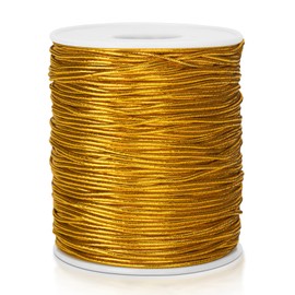 KINGLAKE Gold Elastic Cord Gold String,110 Yards×1MM Metallic Stretch Gold Cord Ribbon,Elastic String Cord for Bracelets,Gift Wrapping,Crafts,Ornaments Hanging,Jewelry Making,Decorations