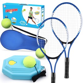 Kids Tennis Rackets Training Set - 7-in-1 Youth Tennis Racket Set, 2 pcs 19″ Rackets,1Tennis Trainer & 2Rebound Balls&1tennis Ball,Tennis Racquet Set for Beginners & Family Activities (Blue)