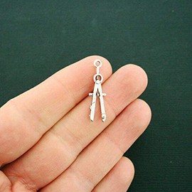 10 Architect Compass Charms Antique Silver Tone 2 Sided Compass Tool - Charms Pendants DIY for Necklace Bracelet Jewelry Making