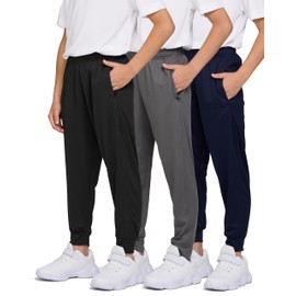 PURE CHAMP 3 Pack Boys Sweatpants Mesh Lightweight Kids Clothes with Zipper Pockets Active Quick-Dry Boys Pants Sizes 4-20(Set 6 Size X-Small)