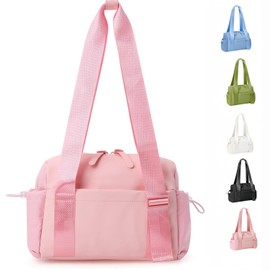 QOOWFEANIG Mini Gym Bag for Women, Small Duffle Bag with Wet Compartment, Lightweight Waterproof Cute Tote for Girls Workout Sport Travel (Pink)