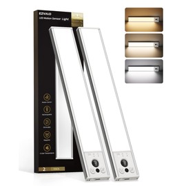 EZVALO 10inch Under Cabinet Lighting, Rechargeable Motion Sensor Light Indoor with 3 Color Temperatures, Dimmable & Magnetic Closet Lights, Wireless Under Counter Lights for Kitchen, Stairs (2 Pack)