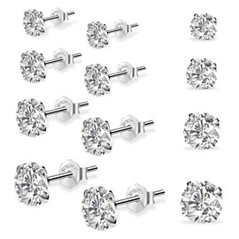 4 Pairs 925 Silver Earrings Set, Women's Silver Stud Earrings, Small Earrings, Stud Diamond, Stud Earrings Set, Round Glitter Cartilage Stud Earrings 3/4/5/6/mm for Men Girls Women, Silver