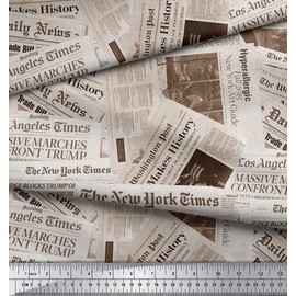 Soimoi 58 Inches Wide Newspaper Print Cotton Poplin Fabric Sewing Material by The Yard-Gray