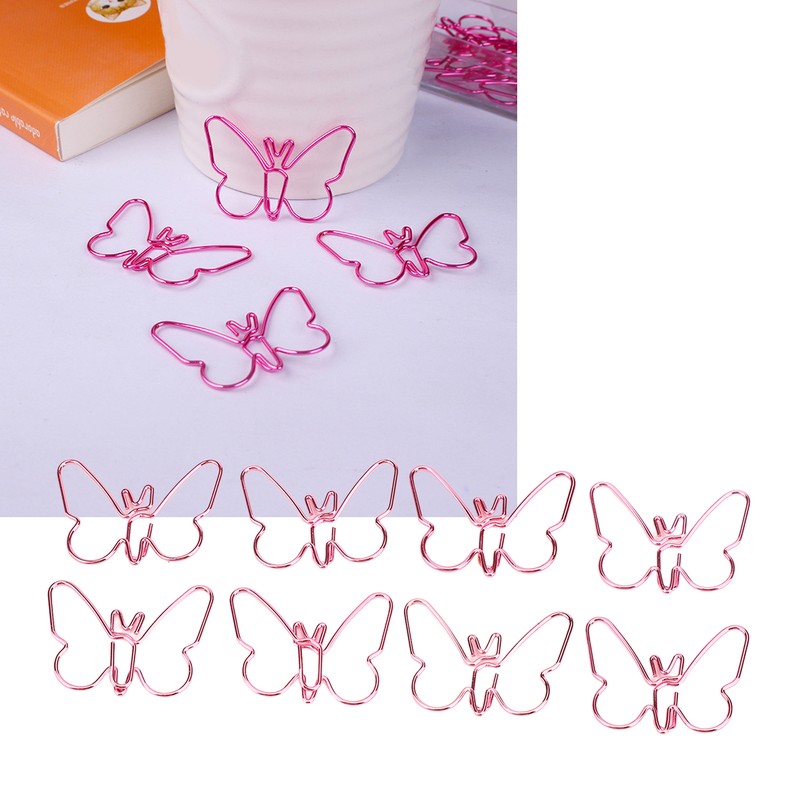 50Pcs Pink Butterflies Paperclip Cartoon Color Plating Innovative Cute Paperclips