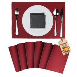 Mondiroso. Washable Placemats, Set of 6, Non-Slip Placemats for Dining Table and Kitchen, Garnet