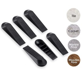 6 Pack Door Stoppers Door Wedges Door Stop, Durable Plastic, for Homes and Offices - Black