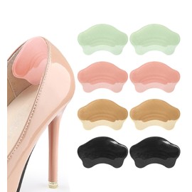 HiRui 4 Pairs Gel Heel Cushions Liners - Heel Grips Inserts Heel Pads to Prevent Heel Pain, Blisters, Rubbing, Ensuring Comfort and Stability for Shoes Fit (4Pairs:Black,Beige,Pink,Green)