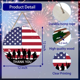 Memorial Day Decorations American Soldiers Thank You Hanging Sign Memorial Day Wreath Patriotic Wreath Wooden 4th of July Decorations Door Decor for Wall Office Indoor Home Decor