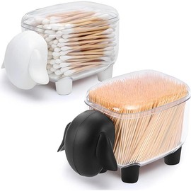 2 Pack Clear Qtip Holder Dispenser, Cute Sheep Shape Cotton Ball Holder, Bathroom Canisters for Cotton Swab, Cotton Pad, Toothpick Organizer, Floss Container with Lid for Bathroom Vanity Countertop - Color: White Black Sheep