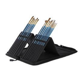 Professional Artist Paintbrush Set & Pop up Carrying Case Travel Brush Easel- Long Handle Sablesque Bristles Assorted Size for Watercolor, Plein Air, Acrylic, Oil, Gouache Painting [Set of 15]