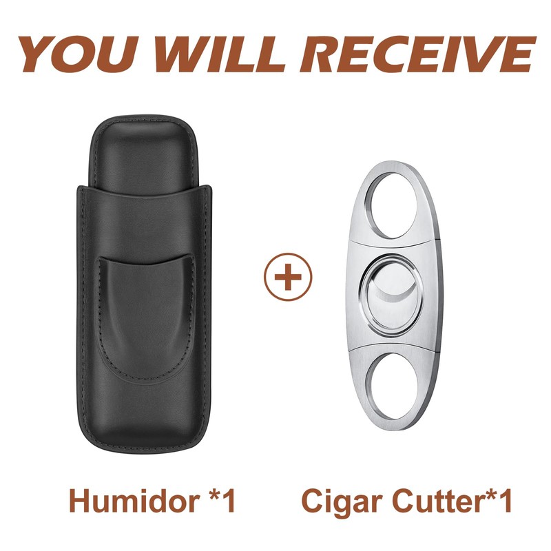 cgaplus 2-Finger Leather Cigar Case with Cutter Leather Lined Cigar