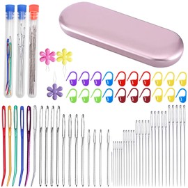 CAABISO 66 PCS Large Eye Sewing Needles Blunt Needles Kit, Stainless Steel Embroidery Thread Yarn Knitting Needles Set for Knitting Tapestry Weaving Quilting Beading Embroidery Project Tool Kit
