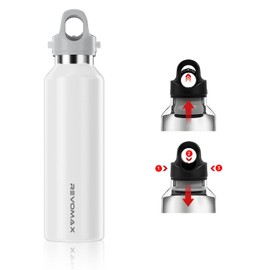 REVOMAX Botella Térmica, Termo Acero Inoxidable con Doble Sellado, Conserva el Calor por 18 Horas y el Frío por 36 Horas, Térmica con Válvula de Escape para Bebidas Gaseosas y Cerveza, 20Oz, Blanco