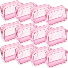 Weewooday 12 Pieces Clear Makeup Bags Cosmetic Storage Bags PVC Zipper Pouches Travel Waterproof Makeup Plastic Case for Women Organizing Toiletries Traveling Bathroom(Small,Light Pink)