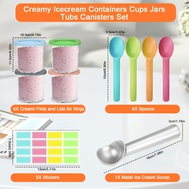 Creami Pints and Lids for Ninja, 4PCS Creamy Icecream Containers Cups Jars Tubs Canisters Set, Smoothie Pot Compatible with NC299AMZ & NC300s Series Creamer Ice Cream Maker Machine Accessories