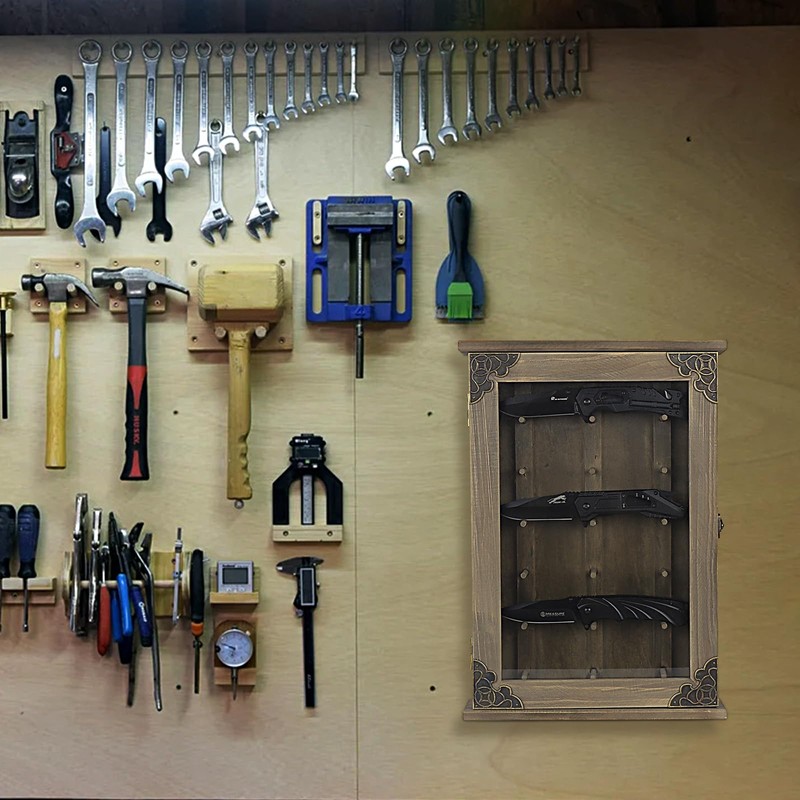 Wooden Knife Display Case-Pocket Knife Shadow Box-Knife Cases for Collections