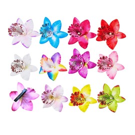 12 Pieces Bohemian Flower Hair Pins Colorful Hawaiian Flowers Orchid Flower Crocodile Hair Clips for Women Girls Bridal Wedding Party Beach Hair Accessories