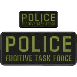 Police Fugitive Task Force Embroidery Patch 4X10 & 2X5 Hook ON Back Black/OD - Embroidery Patch for Jacket Hat Backpack