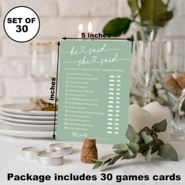 OXRUN He Said She Said Game Cards, Sea Green Bridal Shower Games, 30 Elegant Wedding Game for Bachelorette Engagement Party Reception Supplies - A08