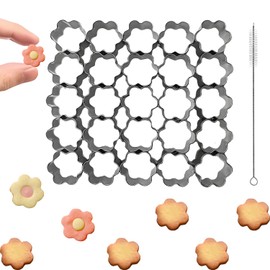 25 Cavity Flower Cookie Cutter, Stainless Steel Mini Flower Cracker Cutter with Cleaning Brushes, Daisy Cookie Cutter, for Cakes Biscuits Vegetable Cutter and Sandwiches