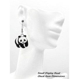 Panda - Wildlife – 23x20mm - Enameled silver-plated charm dangle earrings, Hypo-allergenic Stainless-Steel or Silver-Plated Fishhooks, Stainless Steel or Silver-Plated Posts, or Silver-Tone Clip-Ons.