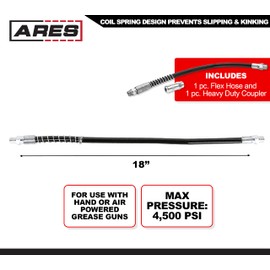 ARES 54032-18-inch Grease Gun Flex Hose - Working Pressure Rating of 4,500 PSI - Coil Spring Provides Non-Slip Grip and Prevents Kinking – Heavy Duty Coupler Included