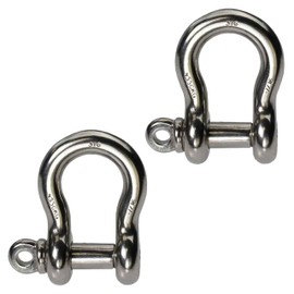 US Cargo Control 7/16 Inch Stainless Steel Type 316 Screw Pin Anchor Shackles in a 2 Pack - Each with a 1 Ton Capacity
