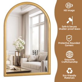 Varsoul Gold Arched Wall Mirror for Bathroom, 24"x36" Square Craft Designed Metal Frame, Unique Modern Mirror for Over Sink, Bedroom, Living Room, Dresser, Entryway Decor