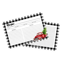 Farmhouse Daisy Designs Buffalo Plaid Decor Old Red Truck Recipe Cards 4x6 Pack of 50 Double Sided Christmas Holiday Cookie Exchange