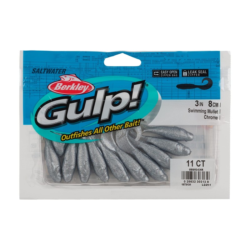 Berkley Gulp! Saltwater Swimming Mullet Fishing Soft Bait, Chrome, 3"