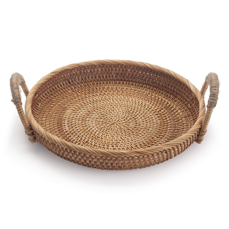 DECRAFTS Rattan Round Fruit Basket for Table Wicker Bread Tray