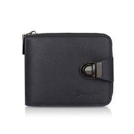 WishLotus Zipper Trifold Wallets for Men, Classic Leather Wallet Come with 5 Credit Card Slots 1 Coin Pocket and 2 ID Window (Black)