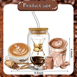 KJMYYXGS UV DTF Cup Wrap Transfer Sticker, 5 Sheets Coffee Rub On Transfers for 16oz Glass Cup and Furniture Crafting Decorative Stickers